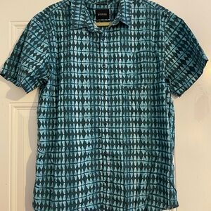 Prana Men's Teal and Black Geometric Shirt